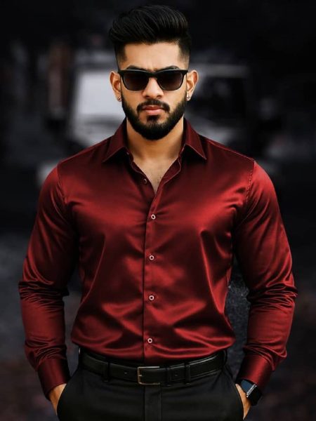 MARMIC FAB Satin Slim Fit Full Sleeves Men's Formal Shirt - Maroon ( Pack of 1 )
