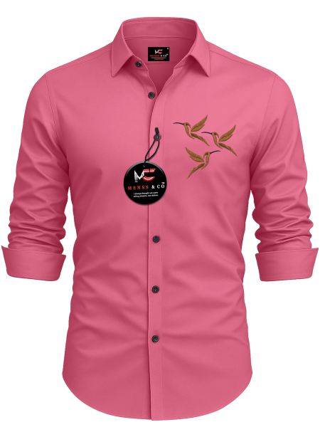 Menss & co 100% Cotton Regular Fit Embroidered Full Sleeves Men's Casual Shirt - Pink ( Pack of 1 )