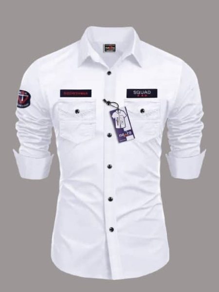 Nexra Creation Cotton Blend Regular Fit Solids Full Sleeves Men's Casual Shirt - White ( Pack of 1 )