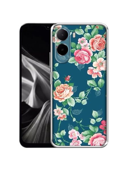 Vintage Floral Design Printed Silicon Soft TPU Back Case Cover Compatible with Poco C85x 5G / Mi Redmi A7 Pro 5G