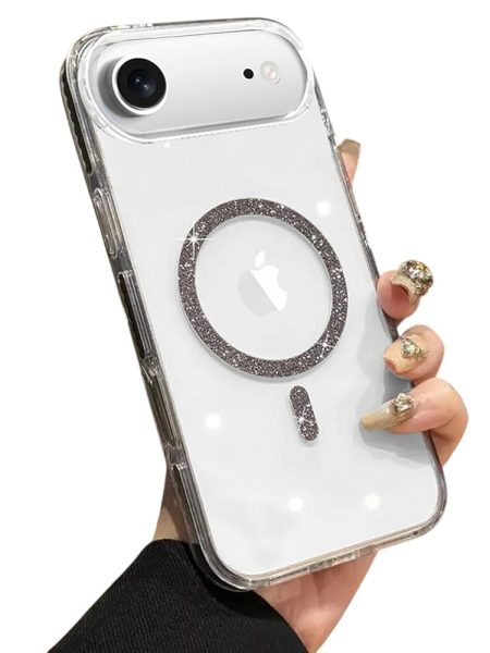 VONZEE Back Cover Case Compatible with iPhone 17 Air 6.6'' Case Glitter Ring Cute Shiny Colorful Bling Case (Compatible with Magsafe) Transparent PC+TPU Glossy Shiny Cover for...