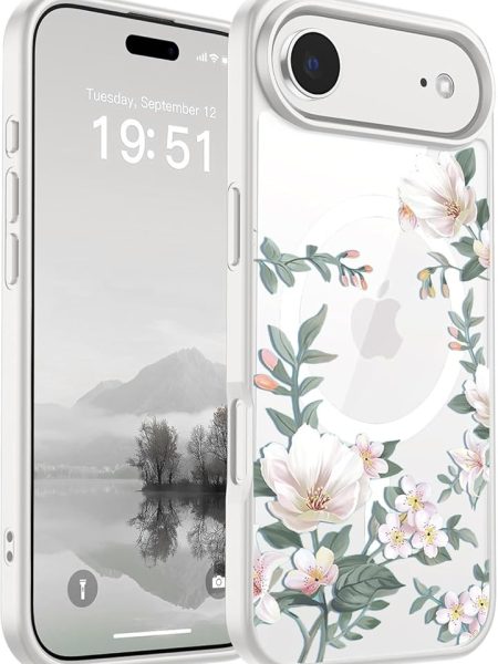 VONZEE Back Cover Case Compatible with iPhone 17 Air Case, Luxury Retro Flowers Floral Clear for Magnetic Wireless Charging Shockproof PC+TPU Cute Glossy Shiny for Girls Women,...