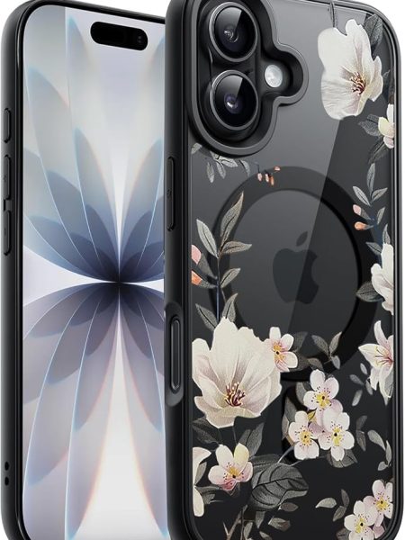 VONZEE Back Cover Case Compatible with iPhone 17 Case, Luxury Retro Flowers Floral Clear for Magnetic Wireless Charging Case Shockproof PC+TPU Cute Glossy Shiny Cover for Girls...