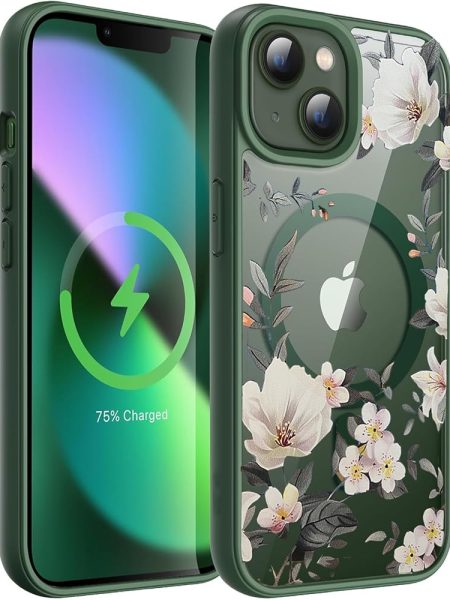 VONZEE Compatible with iPhone 13 Case Luxury Retro Flowers Floral Clear for Magnetic Wireless Charging Case Shockproof Case PC+TPU Cute Glossy Shiny Cover for Girls Women, 6.1''...