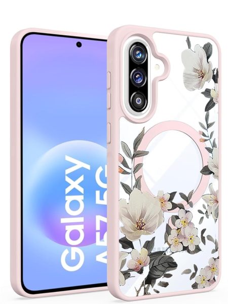 VONZEE Compatible with Samsung Galaxy A57 5G Back Case Luxury Retro Flowers Floral Clear for Magnetic Wireless Charging Case Shockproof PC+TPU Cute Glossy Shiny Cover for Girls...