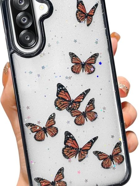 VONZEE for Samsung Galaxy A36 5G Clear Glitter Butterfly Case, Cute Bling Sparkle Shiny Soft Silicone TPU Bumper Shockproof Women Girls Slim Protective Phone Cover for Galaxy...