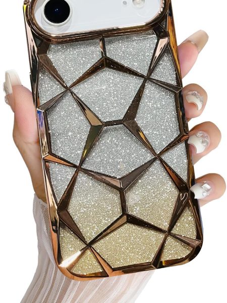 VONZEE Gradient Glitter Back Cover Case Compatible with iPhone 17 Air, Luxury Electroplated 3D Cube, Diamond Bling Shiny Soft TPU Clear Shockproof Women Girls Protective Phone...