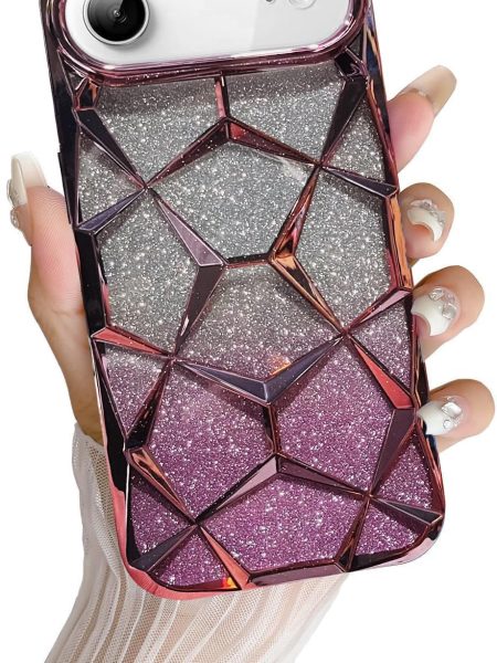 VONZEE Gradient Glitter Back Cover Case Compatible with iPhone 17 Air, Luxury Electroplated 3D Cube, Diamond Bling Shiny Soft TPU Clear Shockproof Women Girls Protective Phone...