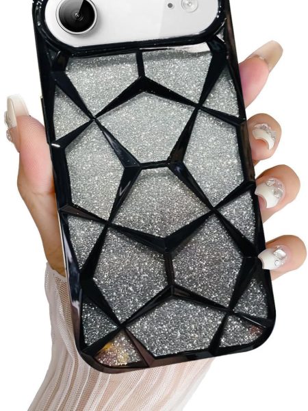 VONZEE Gradient Glitter Back Cover Case Compatible with iPhone 17 Air, Luxury Electroplated 3D Cube, Diamond Bling Shiny Soft TPU Clear Shockproof Women Girls Protective Phone...