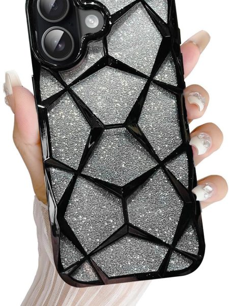 VONZEE Gradient Glitter Back Cover Case Compatible with iPhone 17, Luxury Electroplated 3D Cube, Diamond Bling Shiny Soft TPU Clear Shockproof Women Girls Protective Phone Cover...