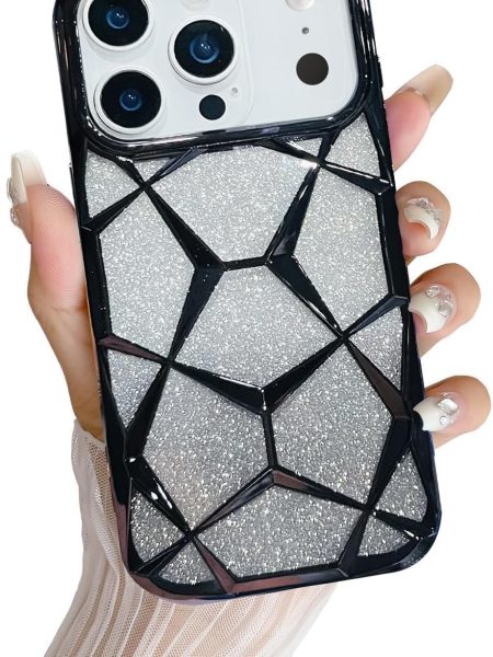 VONZEE Gradient Glitter Back Cover Case Compatible with iPhone 17 Pro Max, Luxury Electroplated 3D Cube, Diamond Bling Shiny Soft TPU Clear Shockproof Women Girls Protective...
