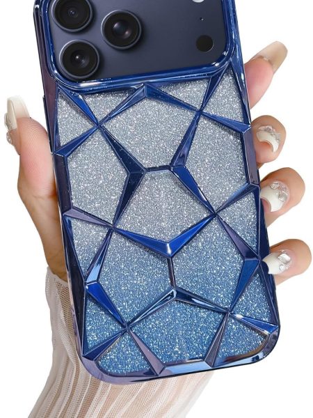 VONZEE Gradient Glitter Back Cover Case Compatible with iPhone 17 Pro Max, Luxury Electroplated 3D Cube, Diamond Bling Shiny Soft TPU Clear Shockproof Women Girls Protective...
