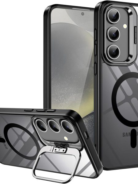VONZEE PC Compatible For Samsung S24 5G Case, Compatible With Magsafe, Military-Grade Protective Case, Built-In Stash Stand Phone Case, Scratch-Resistant Back Cover, Classic...
